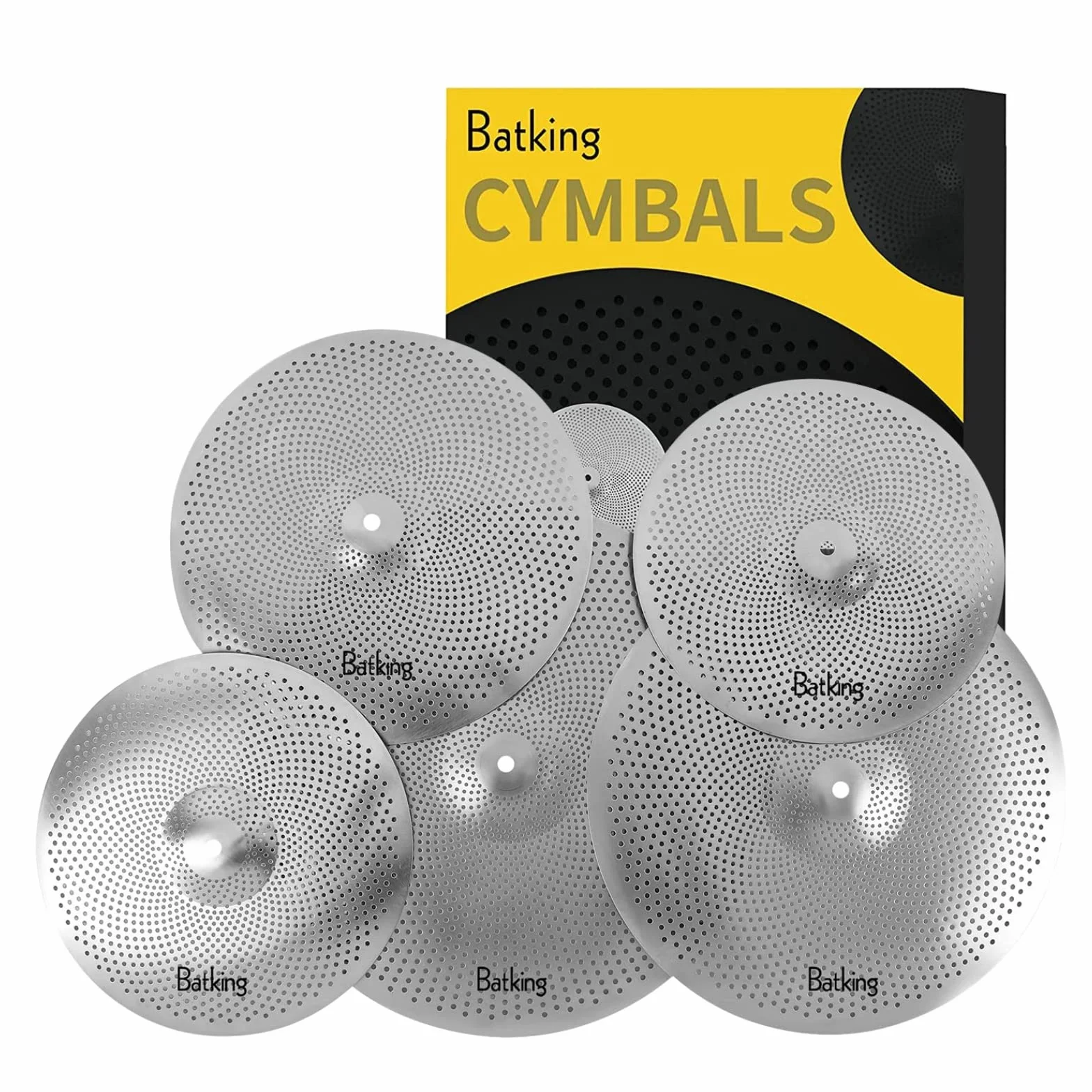 Batking Stumm Becken mit geringer Lautstärke 60%-70% 14/16/18/20” ruhiges Beckenset mit 5 Stück zum Üben