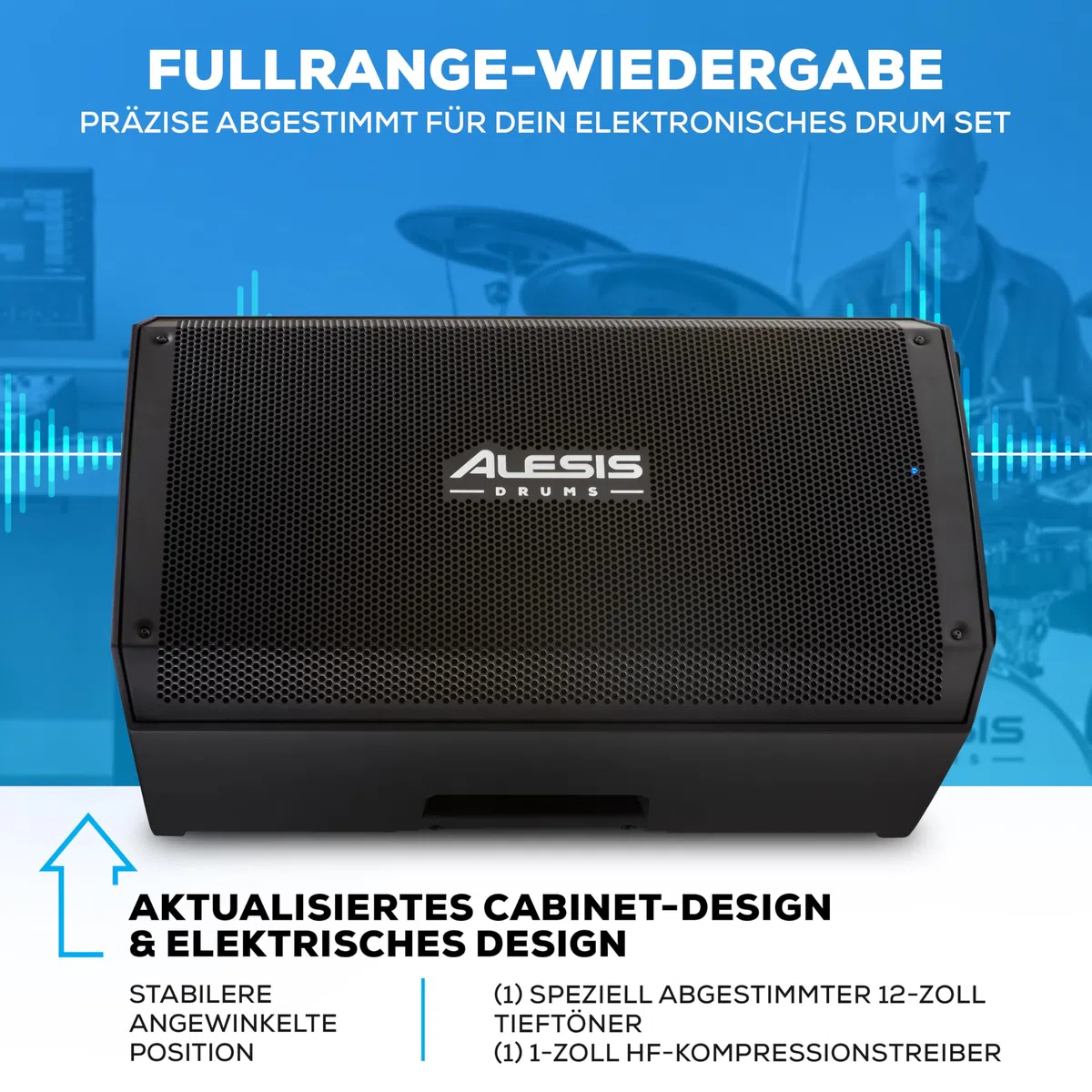 Alesis Strike Amp 12 MK2-2500W Drum Amp Lautsprecher für Elektronische Schlagzeug, mit Bluetooth, 12" Woofer, HPF EQ und Ground-Lift Schalter