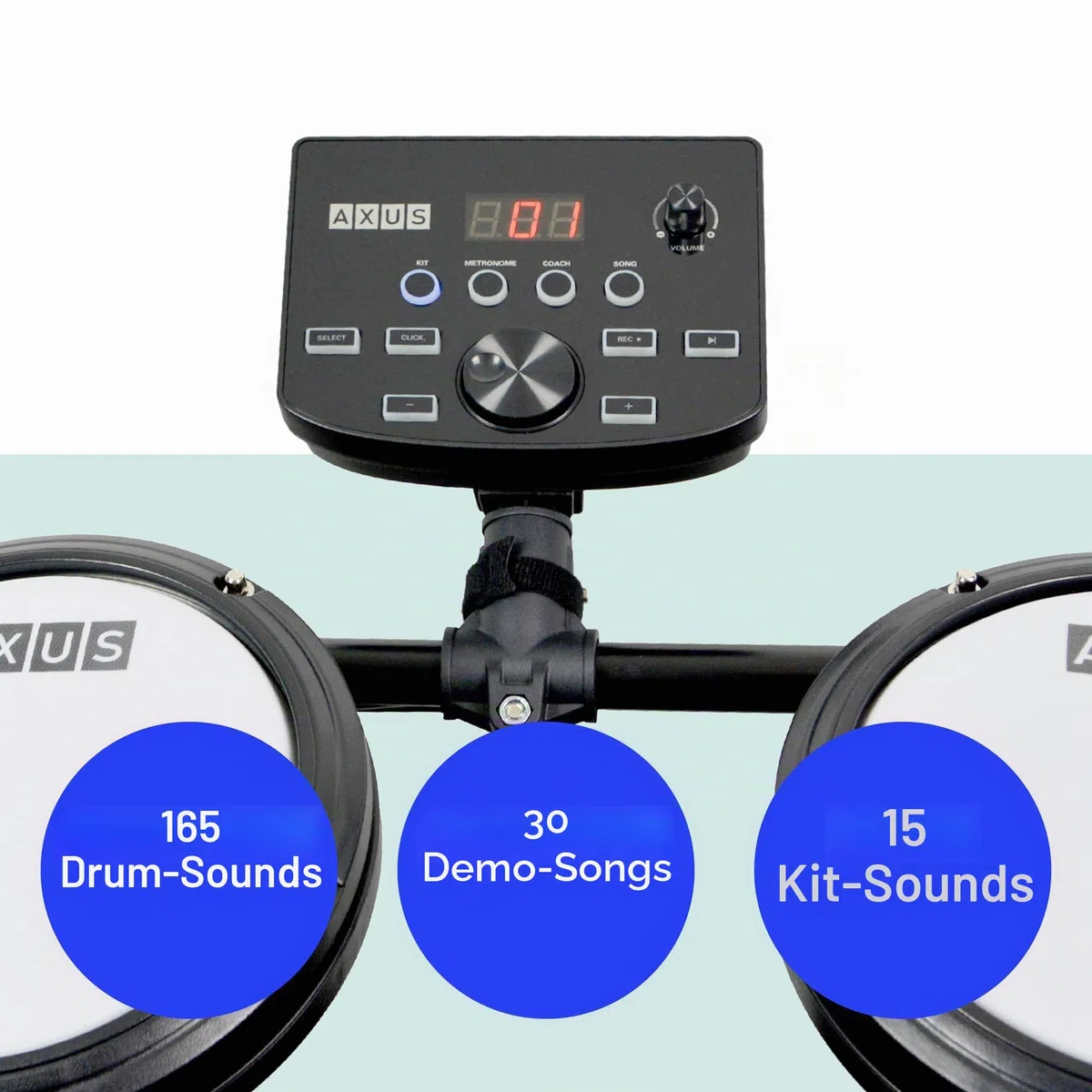 Axus AXK4 Elektronisches Schlagzeug-Starter-Set für Anfänger mit leisen Mesh-Schlagzeug-Pads, Sticks, Hocker und Kopfhörer