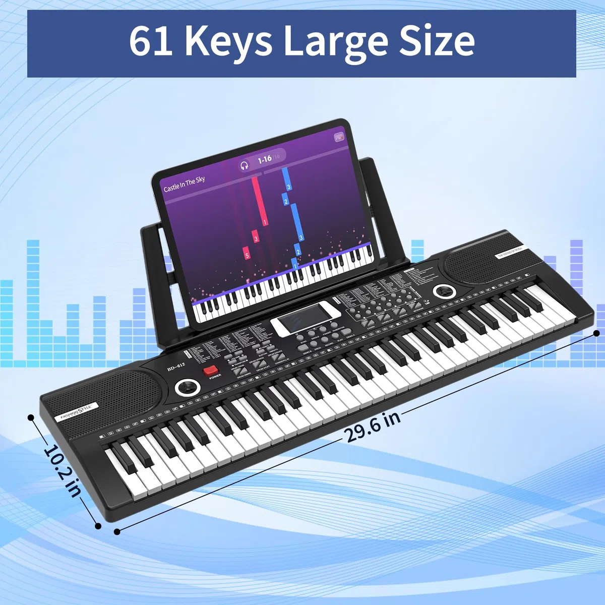 Digital Piano Klavier 61 Tasten & Noten Notenständer-Tragbares Elektronisches Keyboard-Musikinstrument mit Lautsprechern und Unterrichtsmodi,Begleitautomatik Geeignet für Anfänger/Erwachsene
