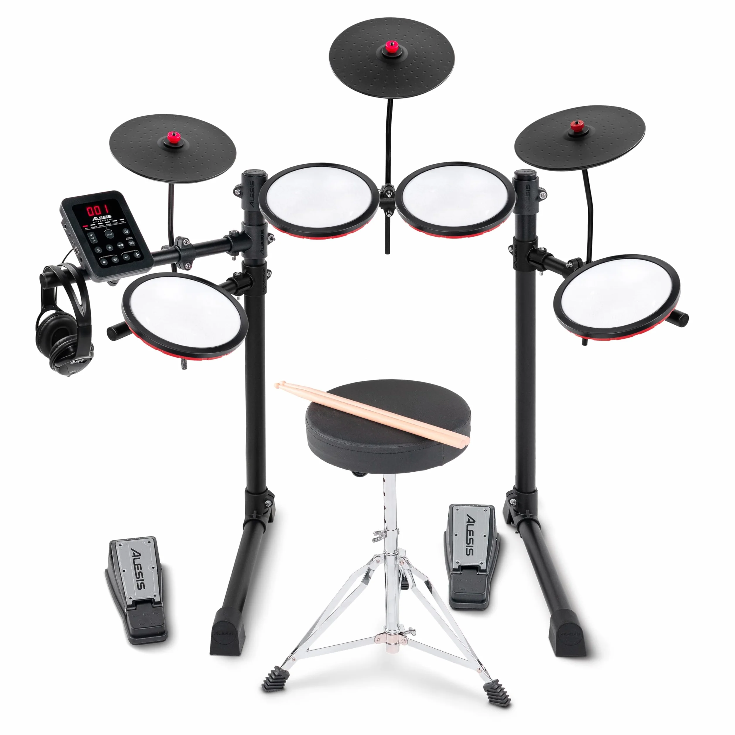 Alesis Turbo Max Schlagzeug Elektronisch mit leisen 8-Zoll Mesh Pads, Lektionen, Bluetooth und Zubehör, faltbar