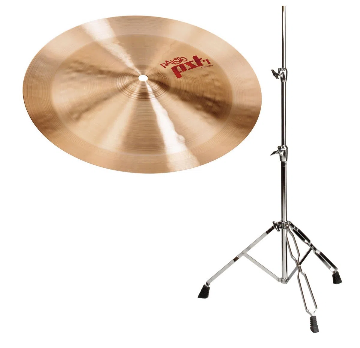 Paiste 14" China Becken, PST7 Serie inkl. Beckenständer (CuSn8 Bronze, hergestellt in der Schweiz, Beckenständer, höhenverstellbar von ca. 60 bis 120 cm)