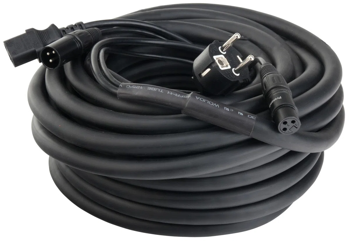 Pronomic Stage EUIECX-15 Hybridkabel Schukostecker auf Kaltgerätebuchse, XLR/XLR 15m (ideal zur Verkabelung von Aktiv Boxen, PA Lautsprechern, Lichteffekten & Bühnenbeleuchtung)