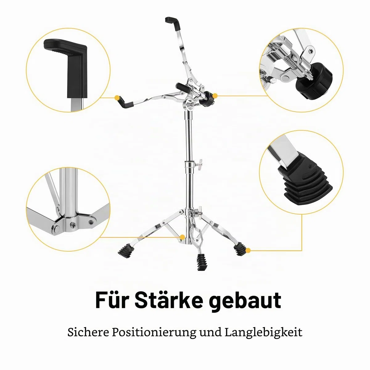 Donner Snare Ständer Höhenverstellbar 46-65cm doppelstrebig Snare Drum Stand mit Drumstick Tasche