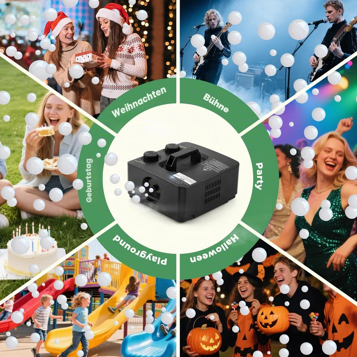 Nebelblasenmaschine Rauchmaschine mit Blasen, 400 W, automatischer Seifenblasenmacher, Blasen/Nebelblasen, Zwei Modi für Party, Bühne, Hochzeit, Halloween, Weihnachten