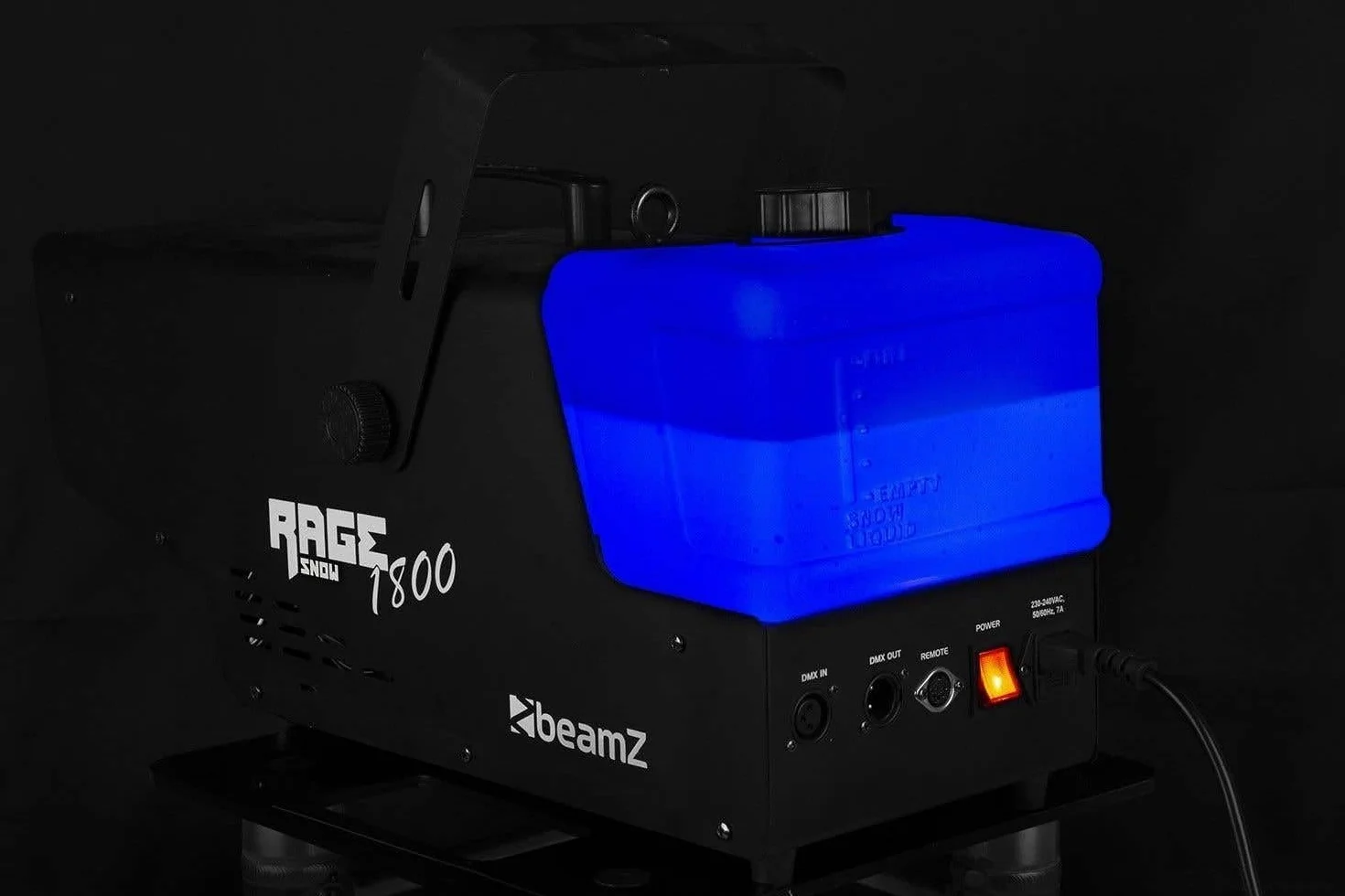 BeamZ RAGE1800SNOW Schneemaschine 1800 Watt Schnee Maschine mit Fernbedienung, Snow Machine, DMX, Timer, mini Schneekanone Garten, Apres Ski Party Gadget, Winter Simulation