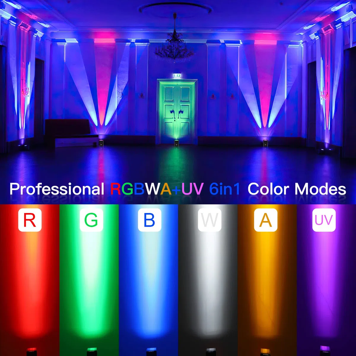 6er 108 W Akku LED Par Strahler mit wiederaufladbarer Flightcase, RGBWA+UV 16,77 Millionen Farben Batterie Bühnenlicht Uplight mit Fernbedienung/DMX/APP Discolicht für DJ Hochzeit Weihnachten