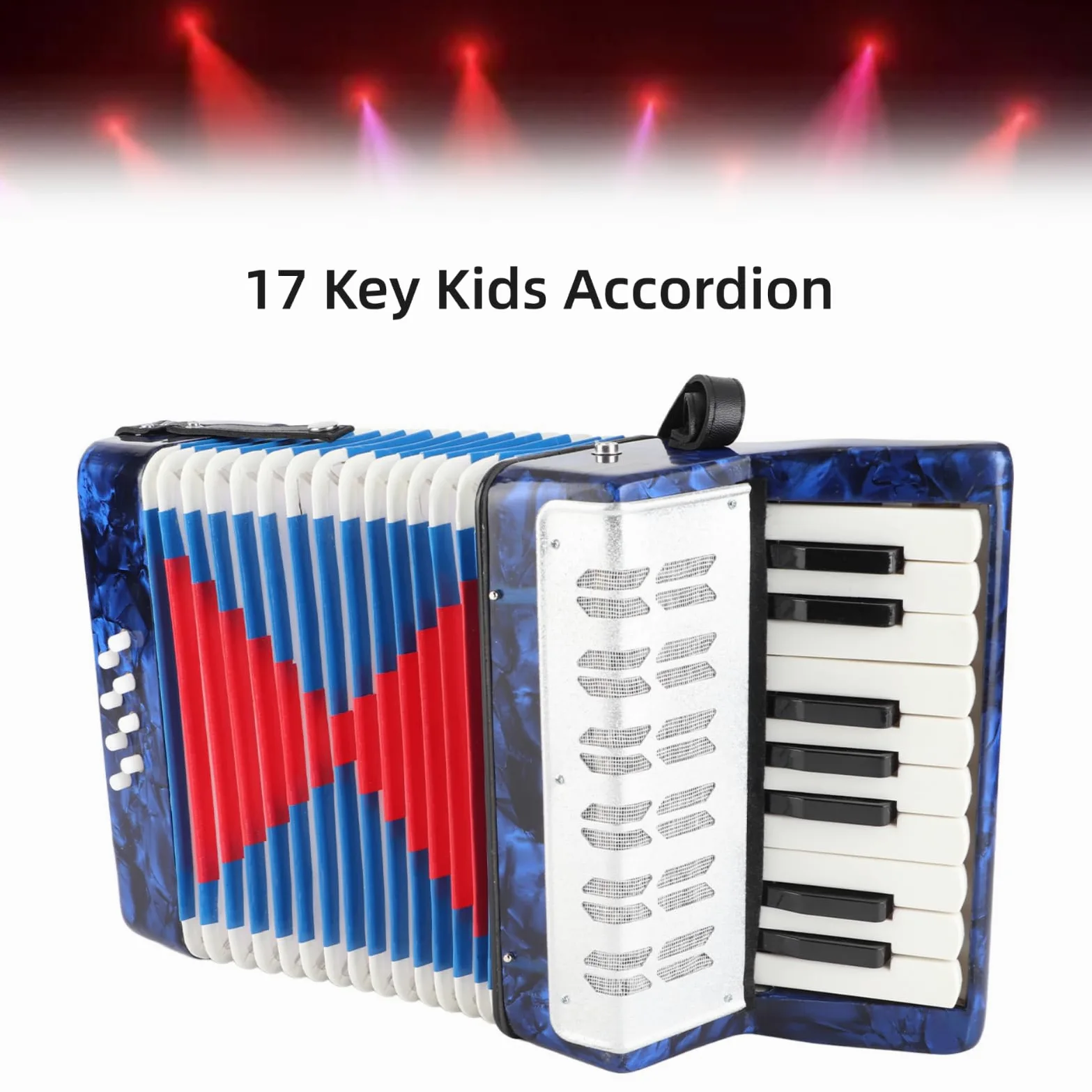 Piano Accordion 17 Key 8 Bass Beginner Handheld Musical Instrument for Kids Children Students Beginners Learning Teaching Music Education