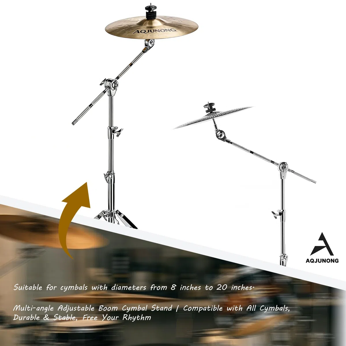 Beckenständer, Doppelstrebiger Galgen-Beckenständer zur Montage von Crash-, Ride- und Splash-Becken, verstellbare Höhe 74,9 cm bis 149,9 cm (AQ-SCS-X03)