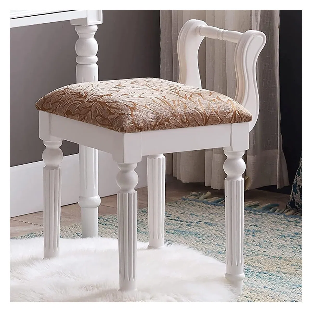 Pianobank, Klavierbank, Klavierhocker, Schminkstuhl Klavierhocker Massivholz Make-up-Hocker Rückenlehne Schreibtischhocker Make-up-Stuhl(White (A))