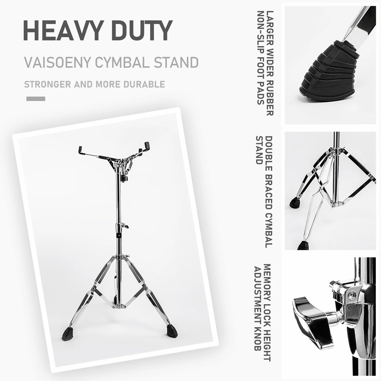 Snare Ständer mit Drum-Stick-Halter, Doppelt Verstrebt, Einstellbare Erweiterte Höhe von 29,5 bis 47 Zoll, Drum-Pad-Ständer für 10-15 Zoll Snare-Drum und Übungspad (V-EJGJ001)