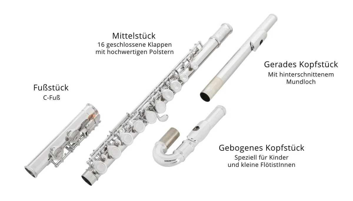 Classic Cantabile FL-200U Querflöte Neusilber Einsteigerinstrument E-Mechanik inklusive Wischerstab Etui