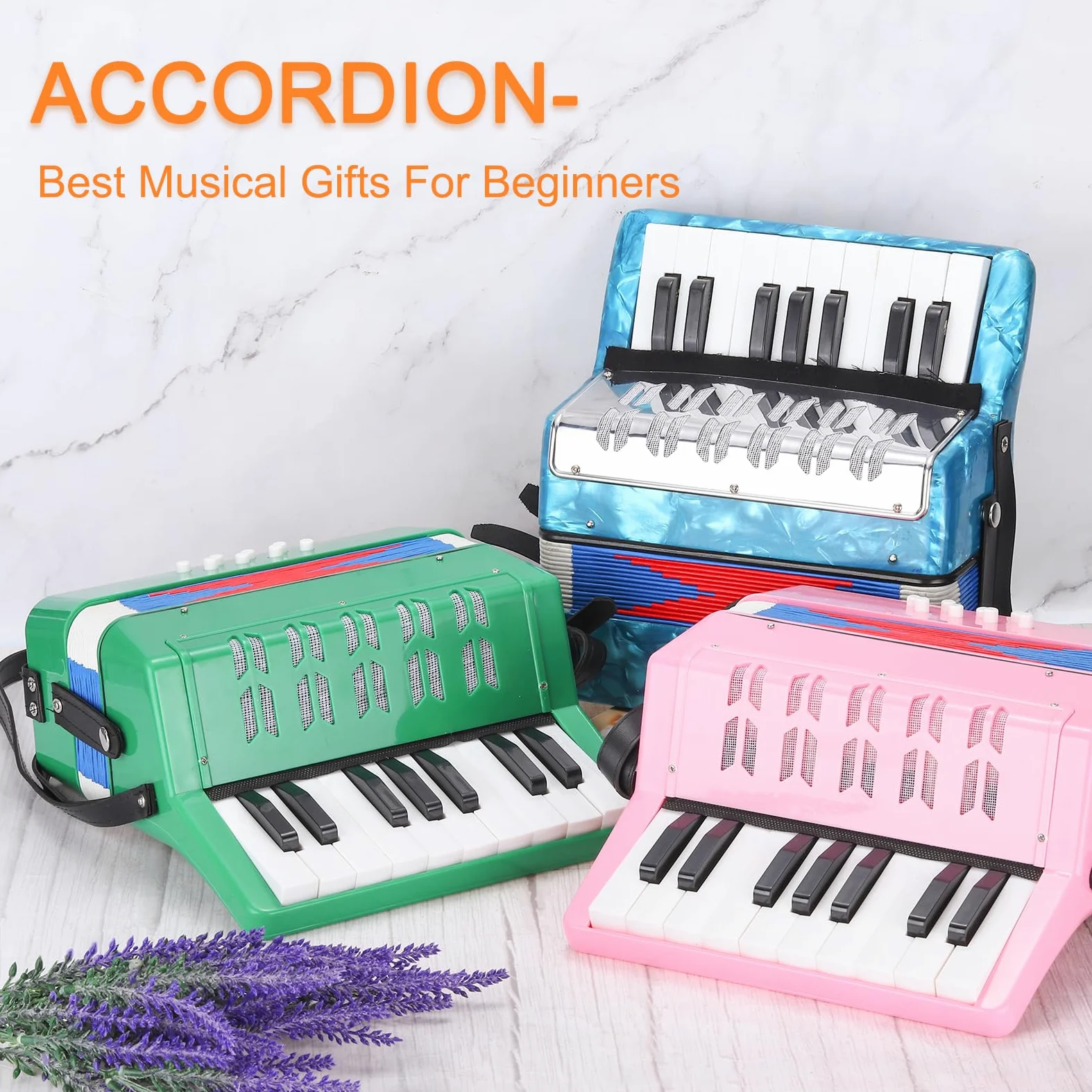 QUARKZMAN Akkordeon, 17 Tasten 8 Bassknopf Ziehharmonika Mini Musikinstrument Leicht für Erwachsene Anfänger Bildung, Grün