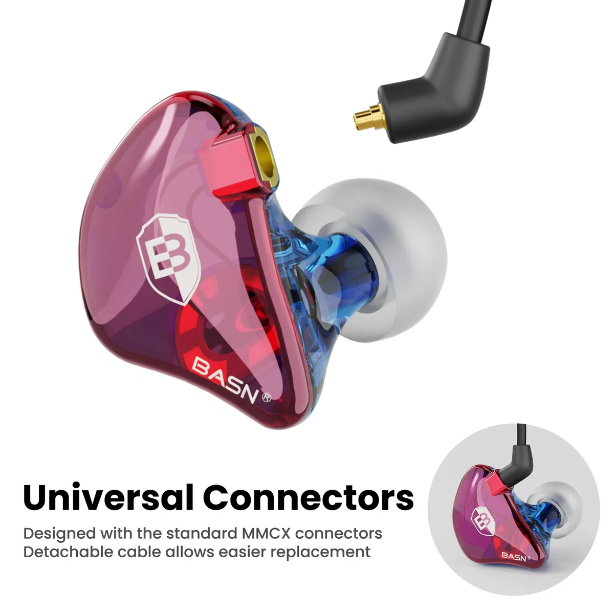 BASN Bsinger In-Ear-Monitore Geräuschisolierende Kopfhörer, Dual-dynamische Treiber High Definition Kabelgebundene Ohrhörer mit abnehmbarem MMCX-Kabel für Musiker Schlagzeuger Sänger (Blau&Lila)