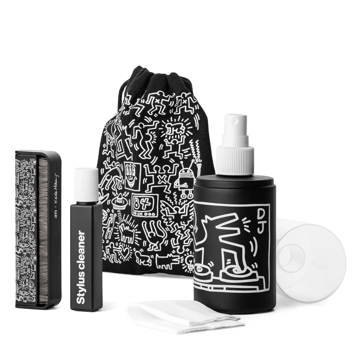 am Vinyl Reinigungsset 3-in-1 – Reinigungsspray 200 ml, Stylus Cleaner, Kohlefaserbürste & Reinigungstücher, Keith Haring