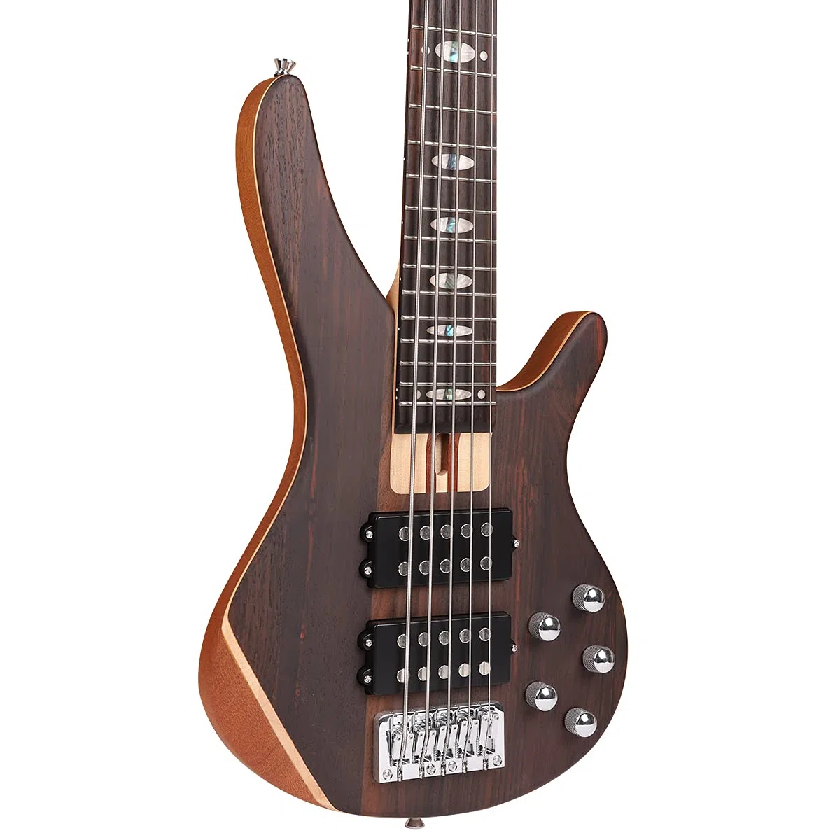 Bullfighter E-Bass 5 Saiten in voller Größe P Bass Set für Anfänger schwarz mit Konzerttasche, Gitarrengurt und Gitarrenkabel