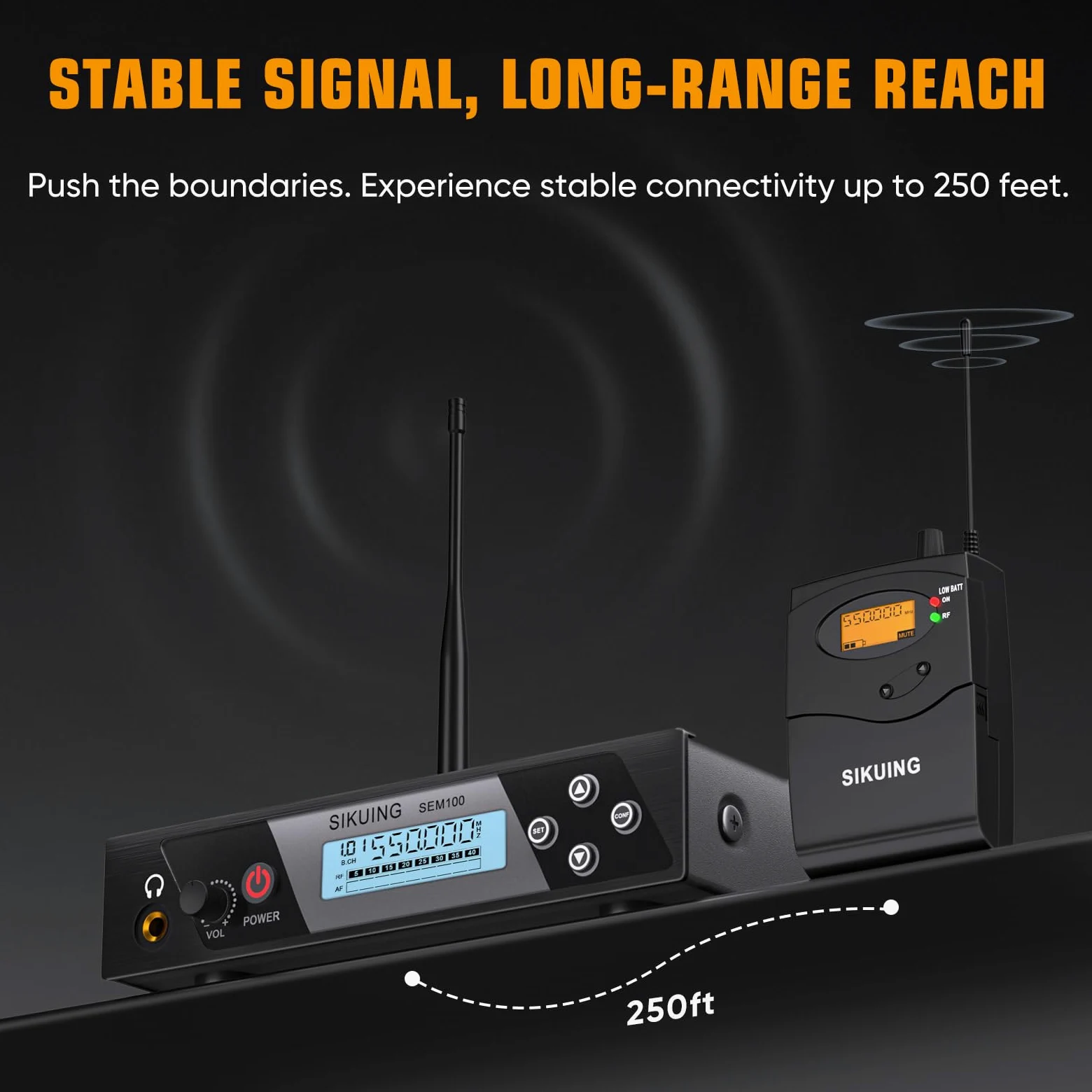 Drahtloses In-Ear-Monitor-System, professionelles IEM mit Taschensender und Ohrhörern, 100 wählbare UHF-Frequenzen,75m Reichweite, klarer Klang für Musiker, Sänger, Live-Bands,Studioeinsatz