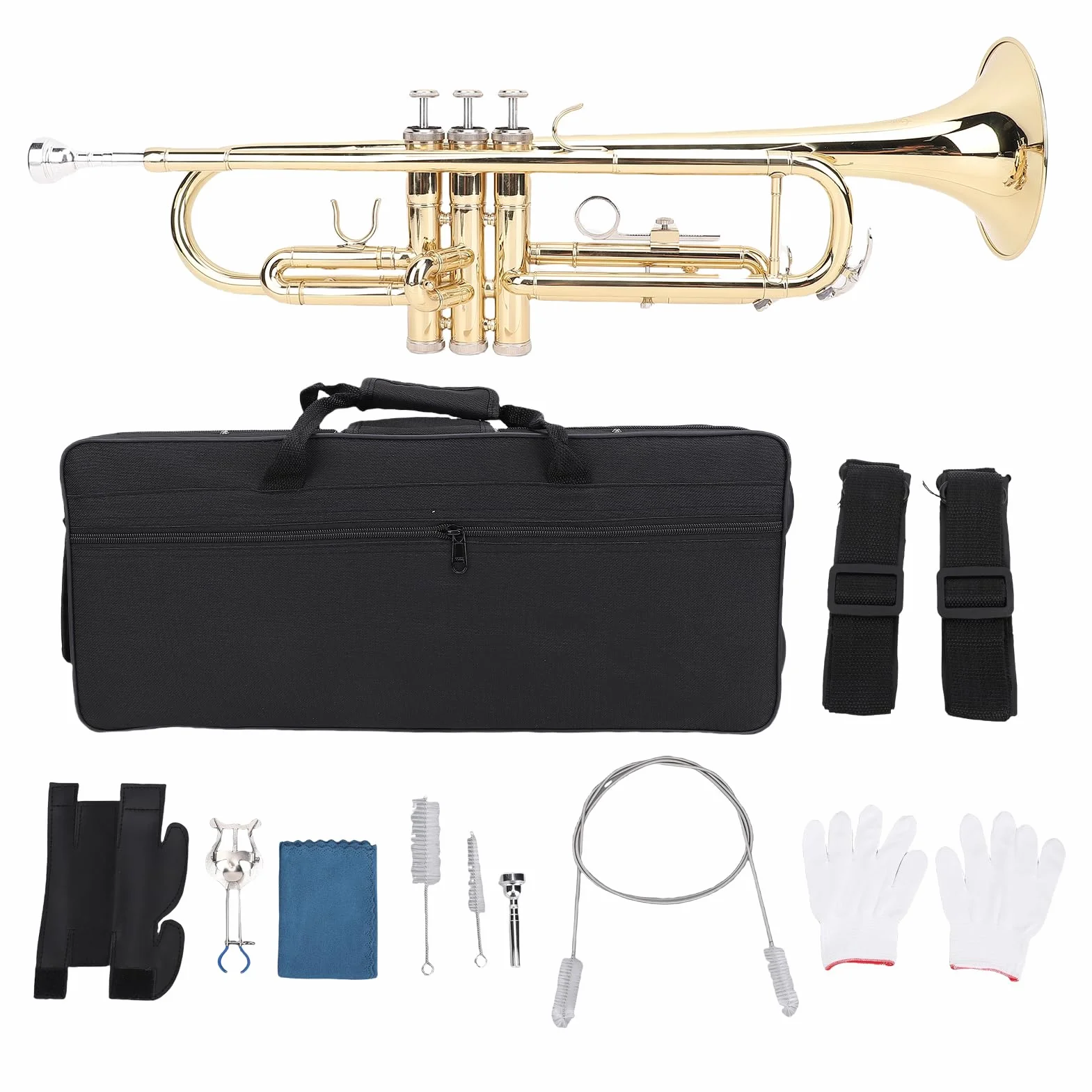 Bb-Messing-Kornett-Set, Professionelles Kornett- und Trompeteninstrument mit Messingkonstruktion, Phosphorkupfer für Hellen Klang, Flexiblen Tasten, mit Stoßfester Tragetasche und