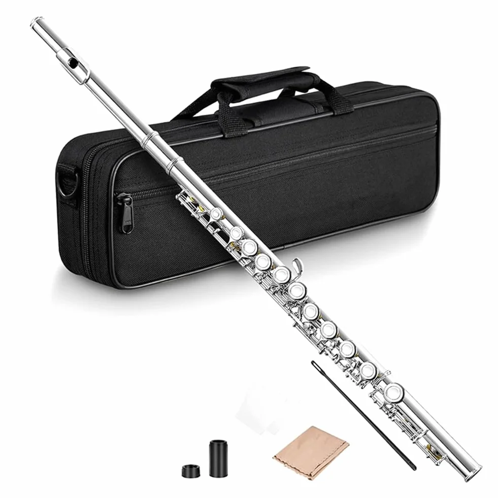 16 Geschlossene Offene Löcher C-Tonart Professionelles Querflöte Konzertmusikinstrument mit Box Reinigungstuch Stockhandschuhe