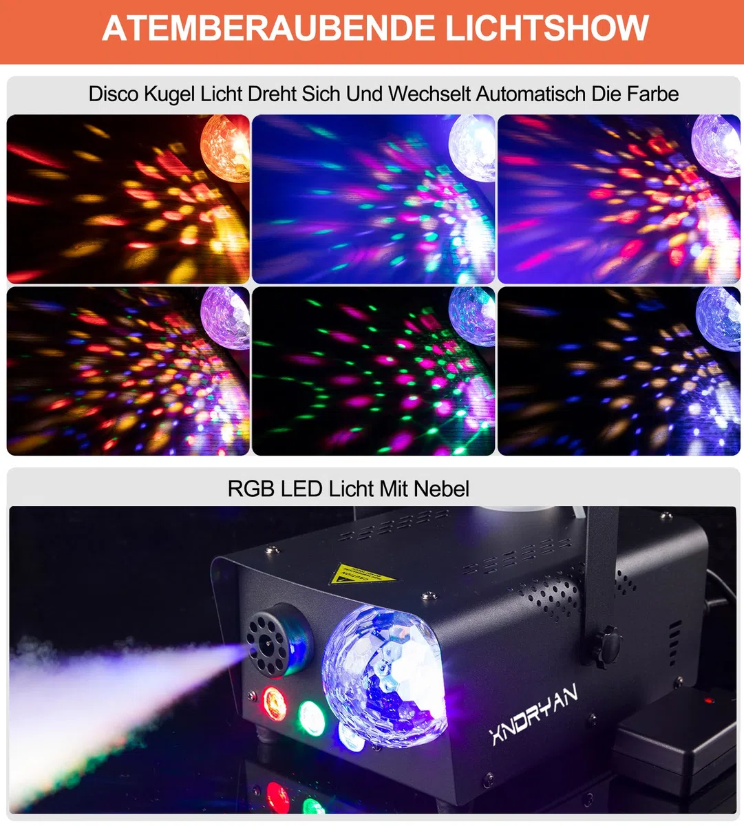 Nebelmaschine, Xndryan 600W Mini Nebelmaschine Profi Nebel Maschine mit Partylicht, Tragbare Rauchmaschine für Halloween, Weihnachten, Hausparty, Hochzeiten, DJ Disco