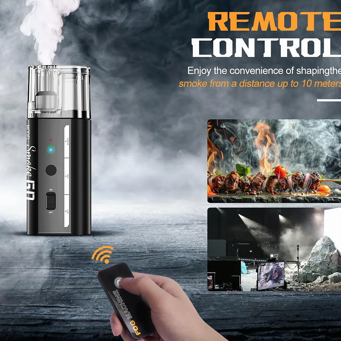 LENSGO SMOKE GO Handheld Nebelmaschine 30W Tragbare Mini-Rauchmaschine mit Fernbedienung & USB-Akku, 5-in-1 Modi (Portrait, Dry-Ice Effekt) für Fotografie, Videos, Outdoor & Content Creator (SMOKE GO)