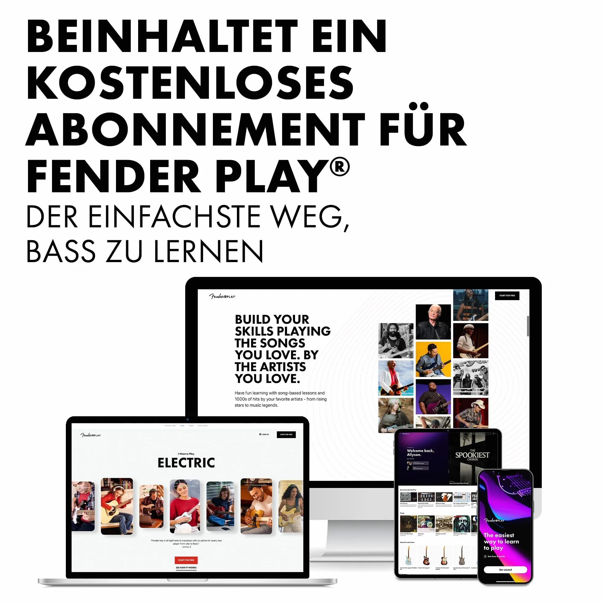 Squier by Fender Affinity Series Precision, E-Bass, Ahorngriffbrett, Olympisch Weiß, Inklusive kostenloser virtueller Kurse auf Fender Play