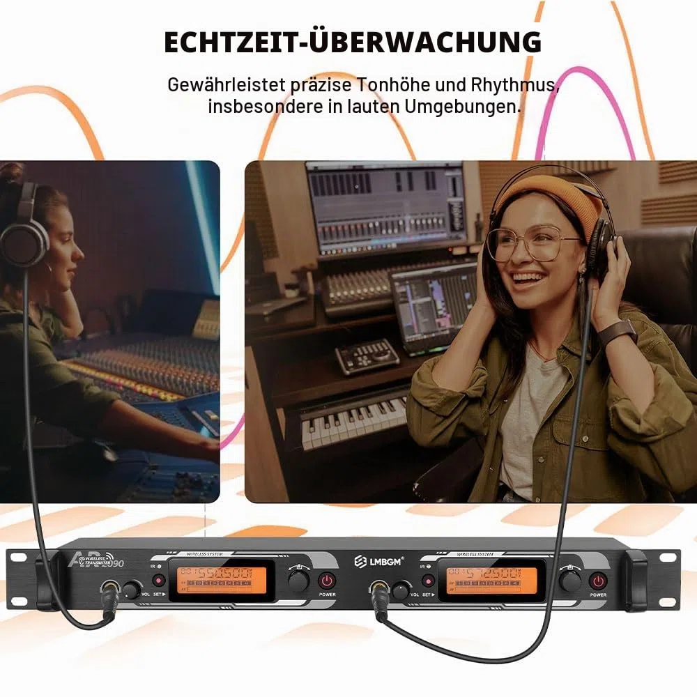 AR2090 Mono UHF Dual Channel Wireless In-Ear Monitoring System Ideal für Aufnahmestudios, Kirchen und Bandaufführungen (2 Kanäle, 2 Bodypack)