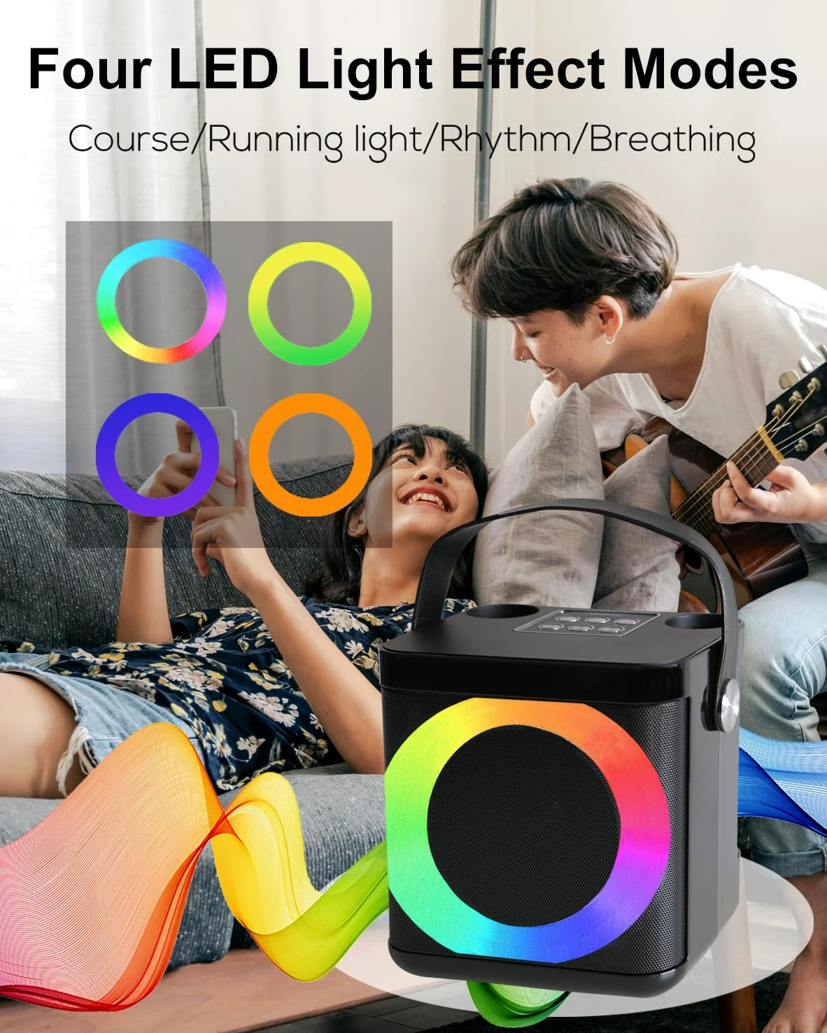 Karaoke Maschine Tragbares, Karaoke anlage mit 2 mikrofonen, Bluetooth Karaoke Set für Kinder Erwachsene mit Stimme wechselnde Effekte & LED-Lichter Jungen Mädchen Geschenke Heimparty