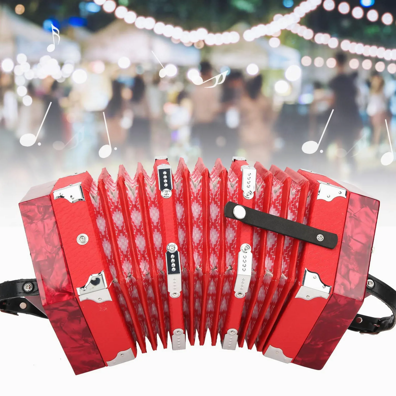 Mxzzand Akkordeon Concertina Instrument mit verstellbarer Handschlaufe für den Außenbereich und für Musik (red)