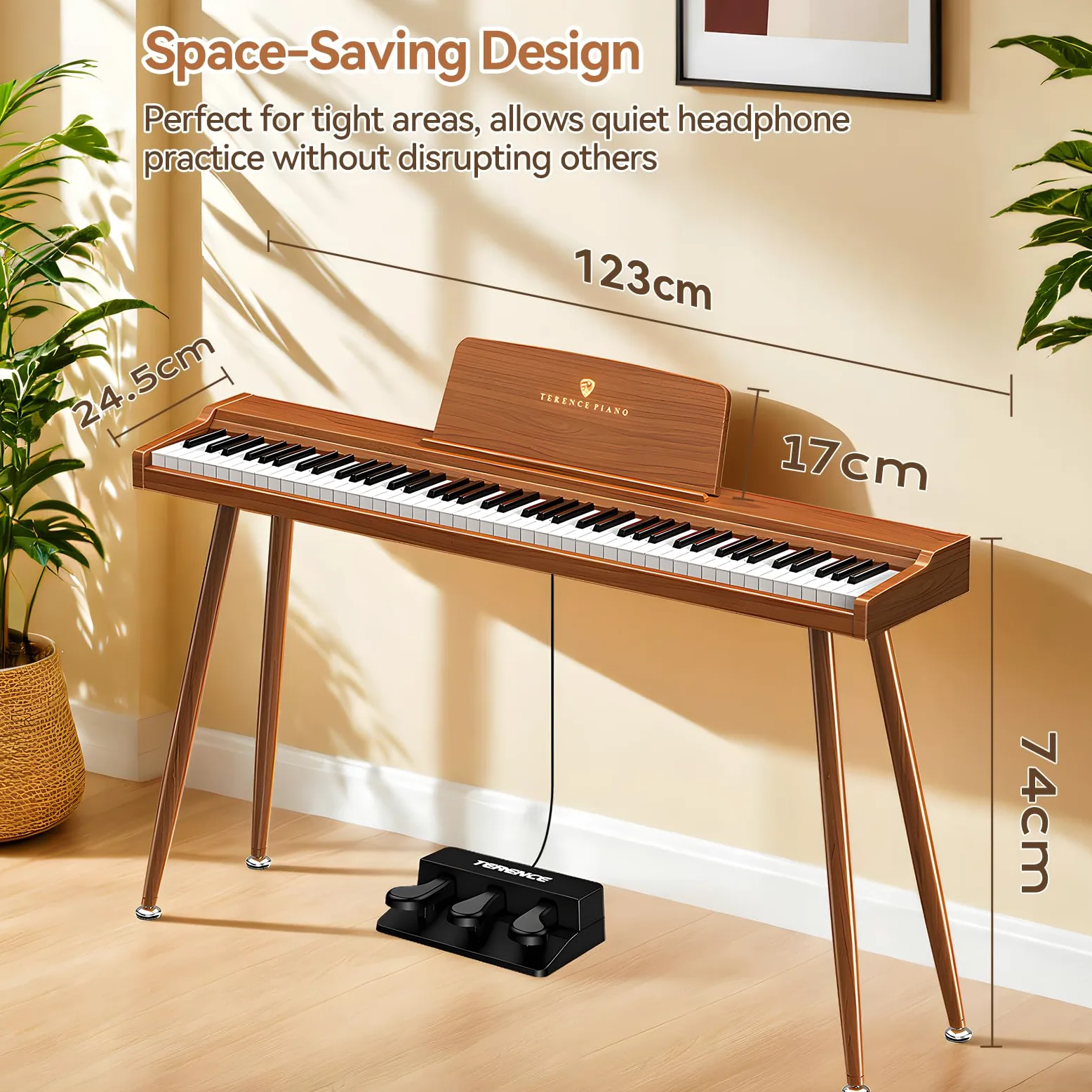 TERENCE P10 E Piano 88 Tasten – Für Anfänger, Studenten & Heimunterhaltung | Dreifach-Pedal-System, 20W Stereo-Lautsprecher, Doppelte Kopfhöreranschlüsse