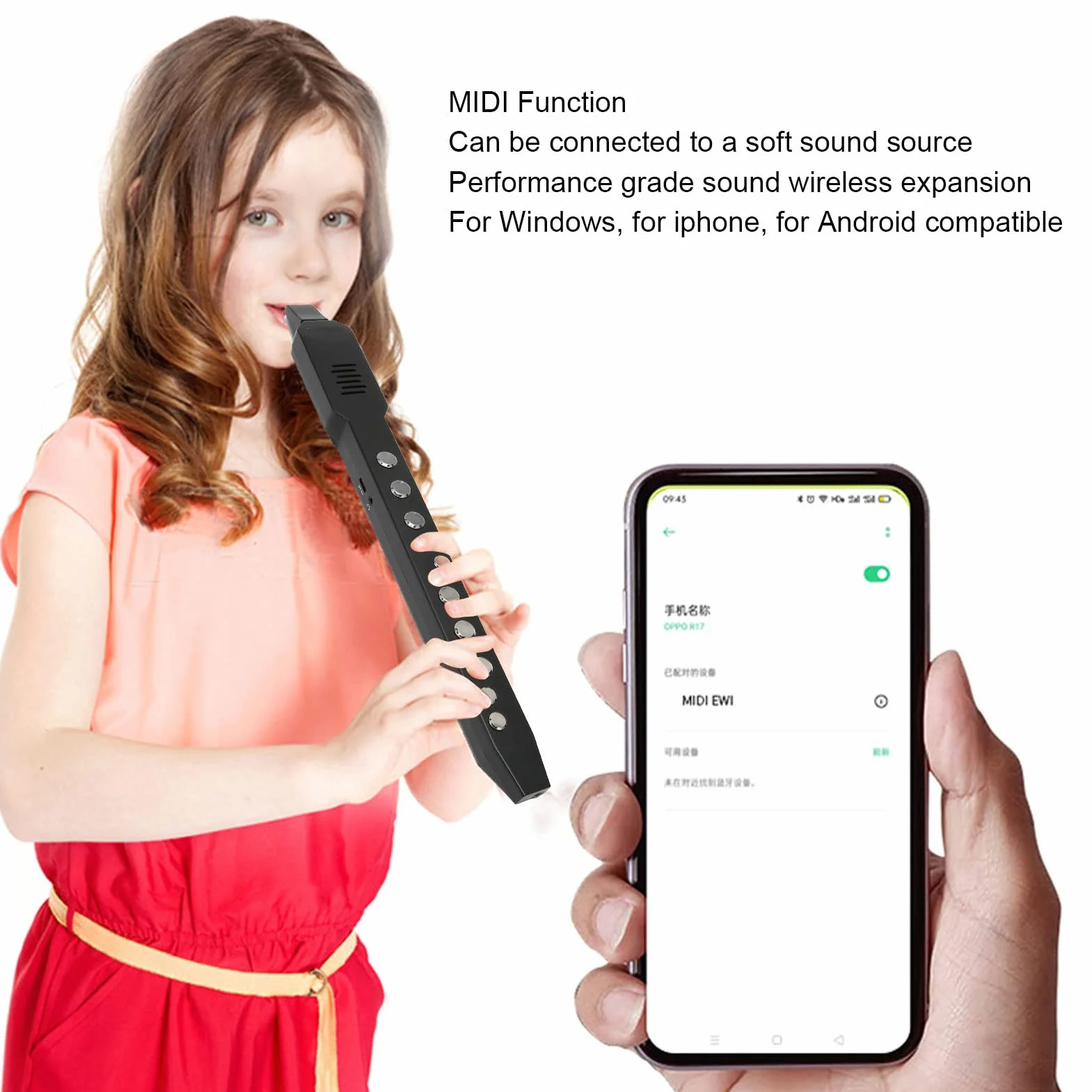 Digitales Blasinstrument Elektronisches Saxophon Set mit Abnehmbarer Düse, Wiederaufladbarem MIDI Konnektivität, 10 Töne und 12 Begleitungen (Schwarz)
