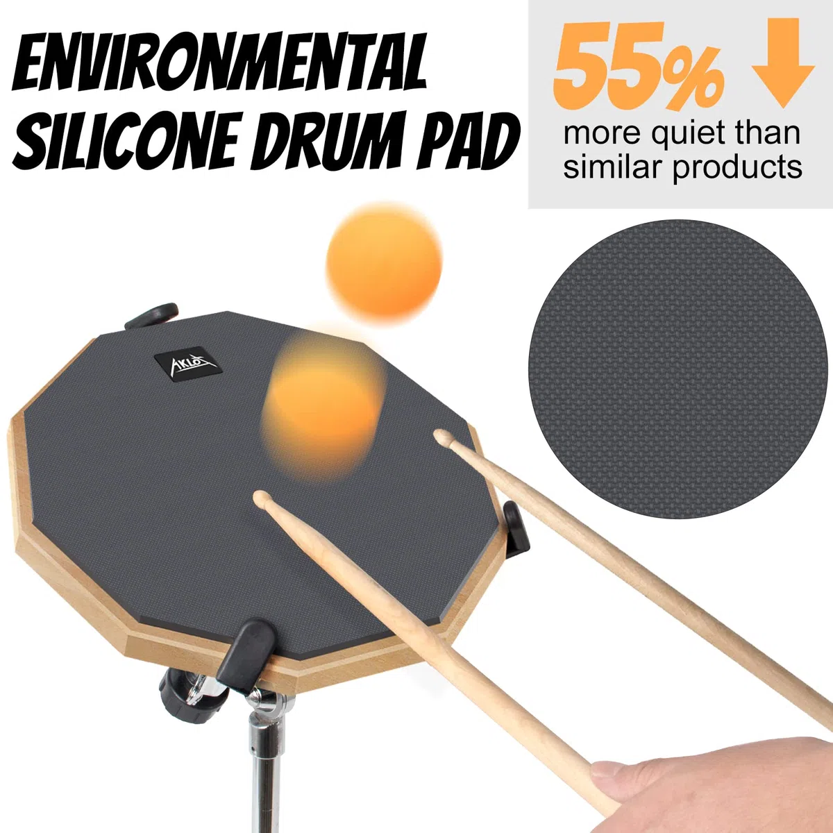 Drum Practice Pad Set AKLOT 12" Kieselgel Übungspad mit Snare Ständer Rucksack Drumsticks für erwachsene Kinder