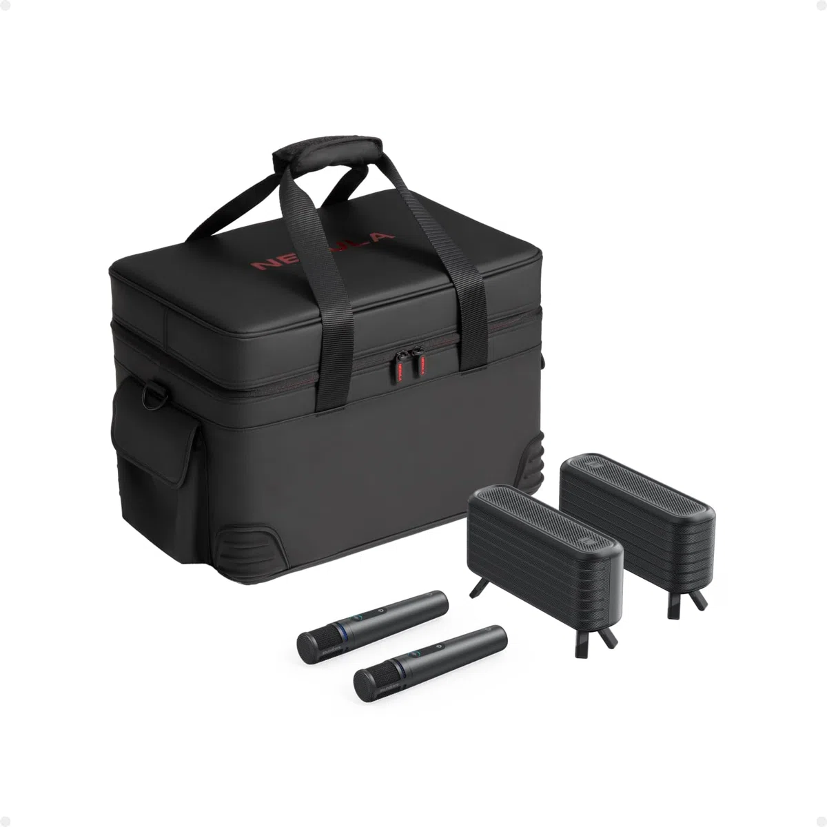 NEBULA X1 Sound- und Transport-Set für den Beamer, kabellose Satellitenlautsprecher, kabellose Mikrofone, Tragetasche, All-in-One Entertainment-Kit, kompatibel mit NEBULA X1, Party, Karaoke, Kino
