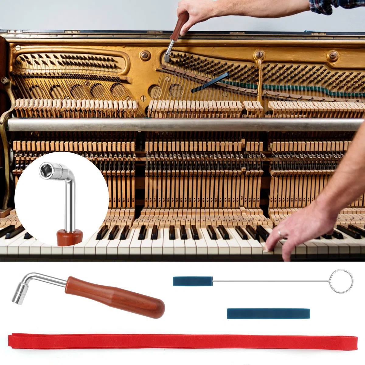 8PCS Piano Tuning Kit Inklusive Stimmschlüssel Hammer Temperament Strip Rubber Mutes Kit Dämpfer mit Griffen für Piano Tuning
