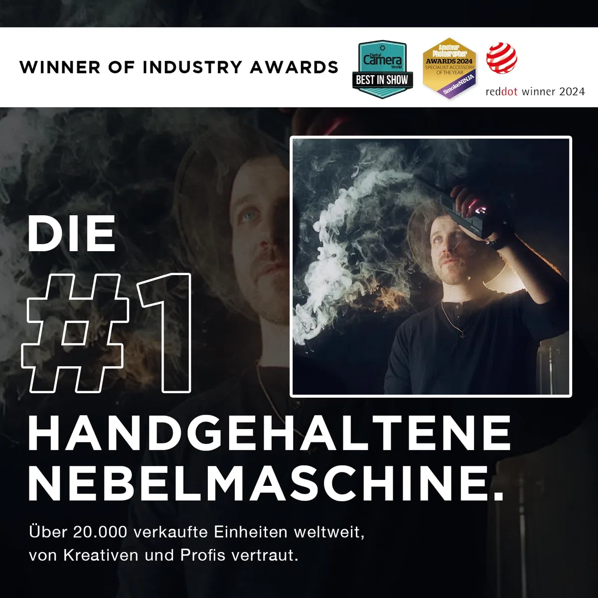 PMI SmokeNINJA Tragbare Nebelmaschine, tragbare kabellose Rauchmaschine mit Fernbedienung für Fotografie, Veranstaltungen im Freien, Partys, Bühneneffekte, Halloween oder Hochzeiten (komplettes Set)