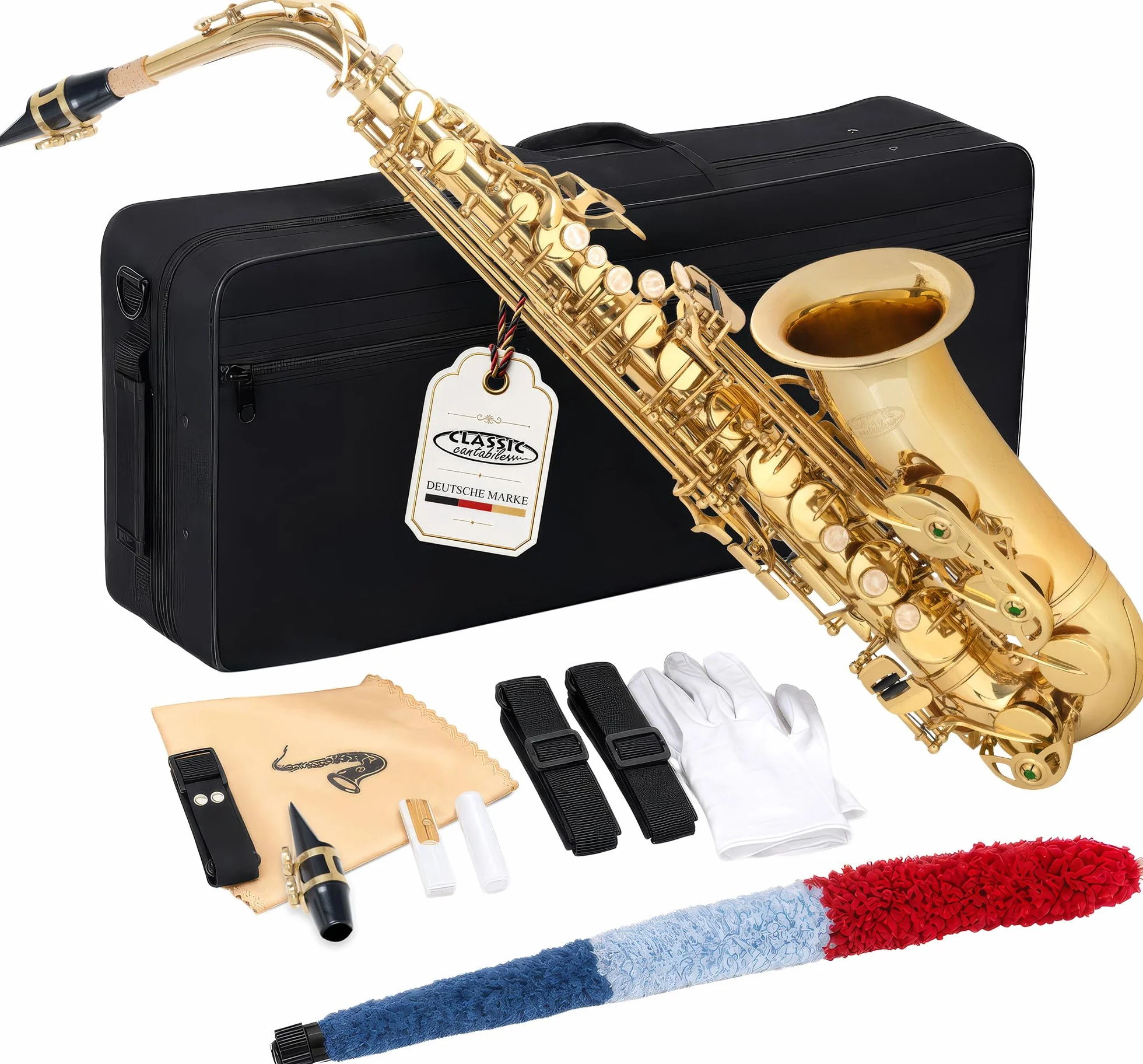 Classic Cantabile AS-450 Eb Altsaxophon aus Messing - Stimmung: Es - ideal für Einsteiger - ergnonomische Klappenmechanik - Hoch-Fis-Klappe - Leichtkoffer, Mundstück, Blattschraube & Pflegezubehör