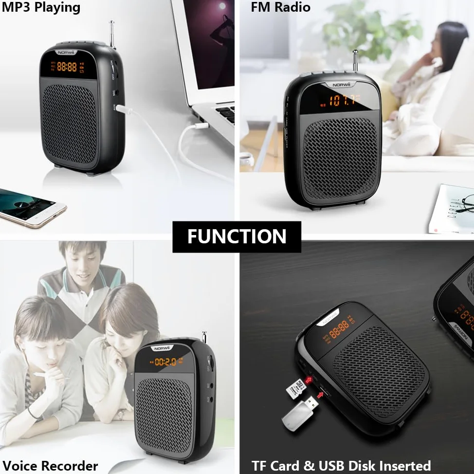 Norwii S328 Mini Stimme Verstärker 4000mAh Tragbare Wiederaufladbare Bluetooth Wiederaufladbarer Sprachverstärker Kabel Kopfhörer und Taille, PA-System Persönliche Stimme Verstärker für Lehrer, Führer