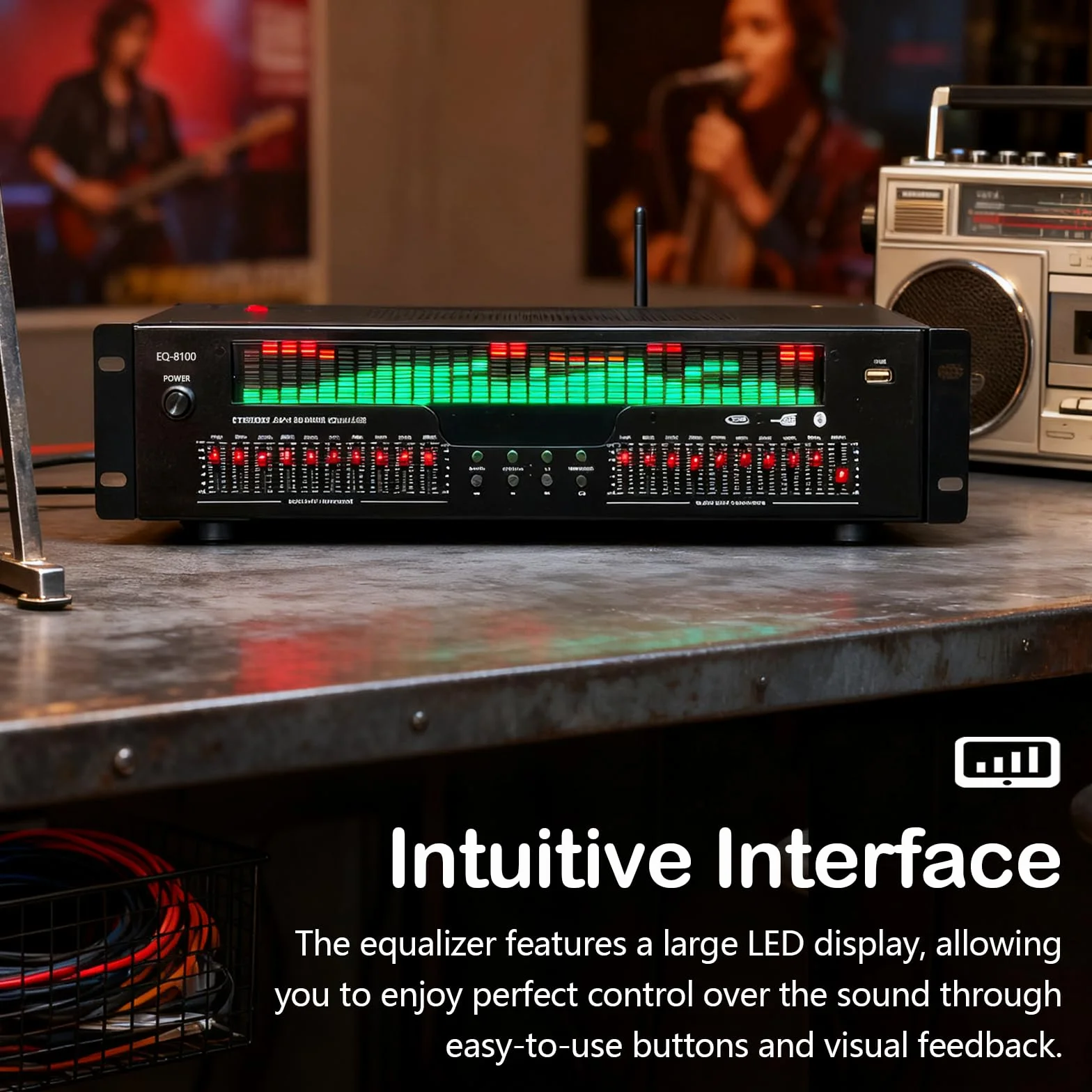 Equalizer, 31-Band Stereo Graphic Equalizer Professioneller Spectrum Analyzer Soundprozessor Soundsystem Rauschunterdrückung Klangoptimierung für Musikdarbietungen Aufnahmestudio