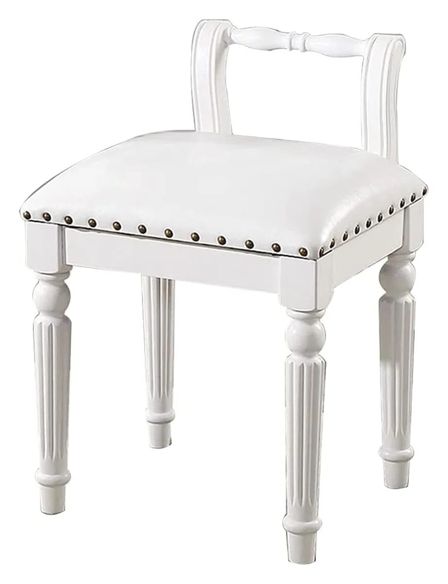 Pianobank, Klavierbank, Klavierhocker, Schminkstuhl, Klavierhocker, Frisiertischhocker aus Holz, einfacher Rückenlehnenstuhl, Schlafzimmer-Make-up-Hocker, Ankleidezimmerhocker(White)