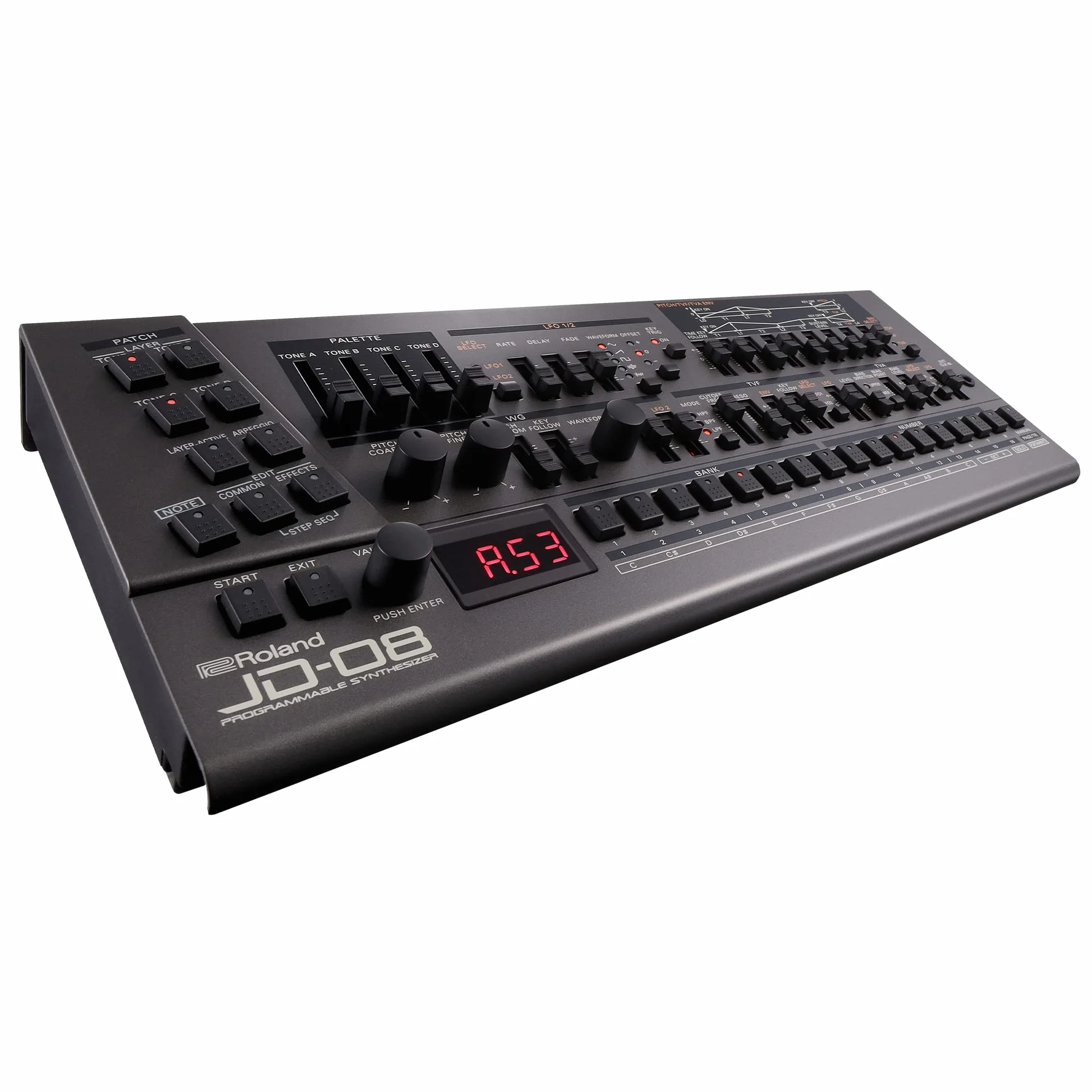 Roland JD-08 Soundmodul Boutique-Synthesizer – Kompakte, moderne Nachbildung des legendären Roland JD-800 aus den 90er Jahren mit neuen Effekten, polyphonem Sequencer und mehr – Leicht, mobil