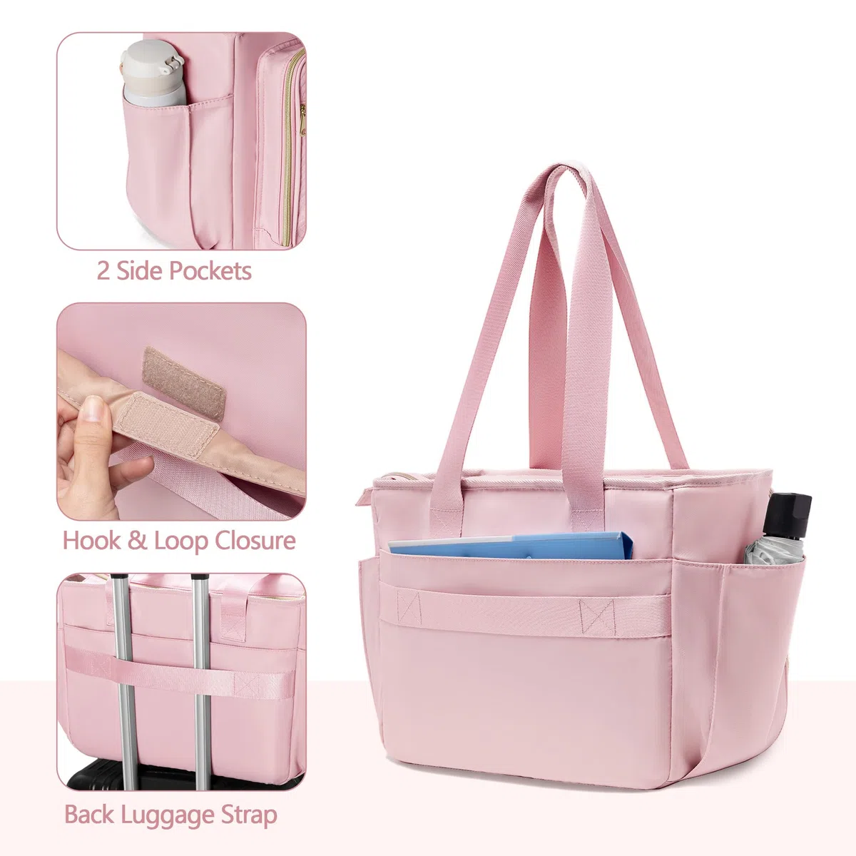 Tragetasche für Lehrer mit Akkordeon-Aktenfach, große Arbeitstasche für Lehrerinnen für Frauen, Rosa (Patentdesign)