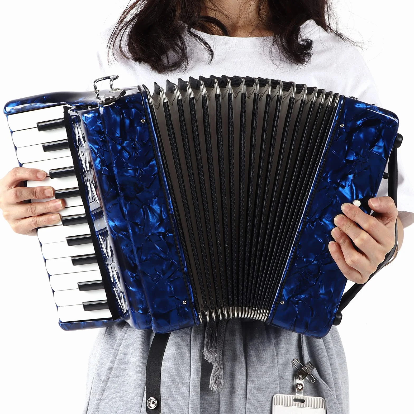 Akkordeon 22 Tasten, Ziehharmonika mit Riemen, Akkordeon für Erwachsene, 8 Bass Accordion, Professionell Keyboard Instrument, Geschenk für Anfänger und Kinder Leistung