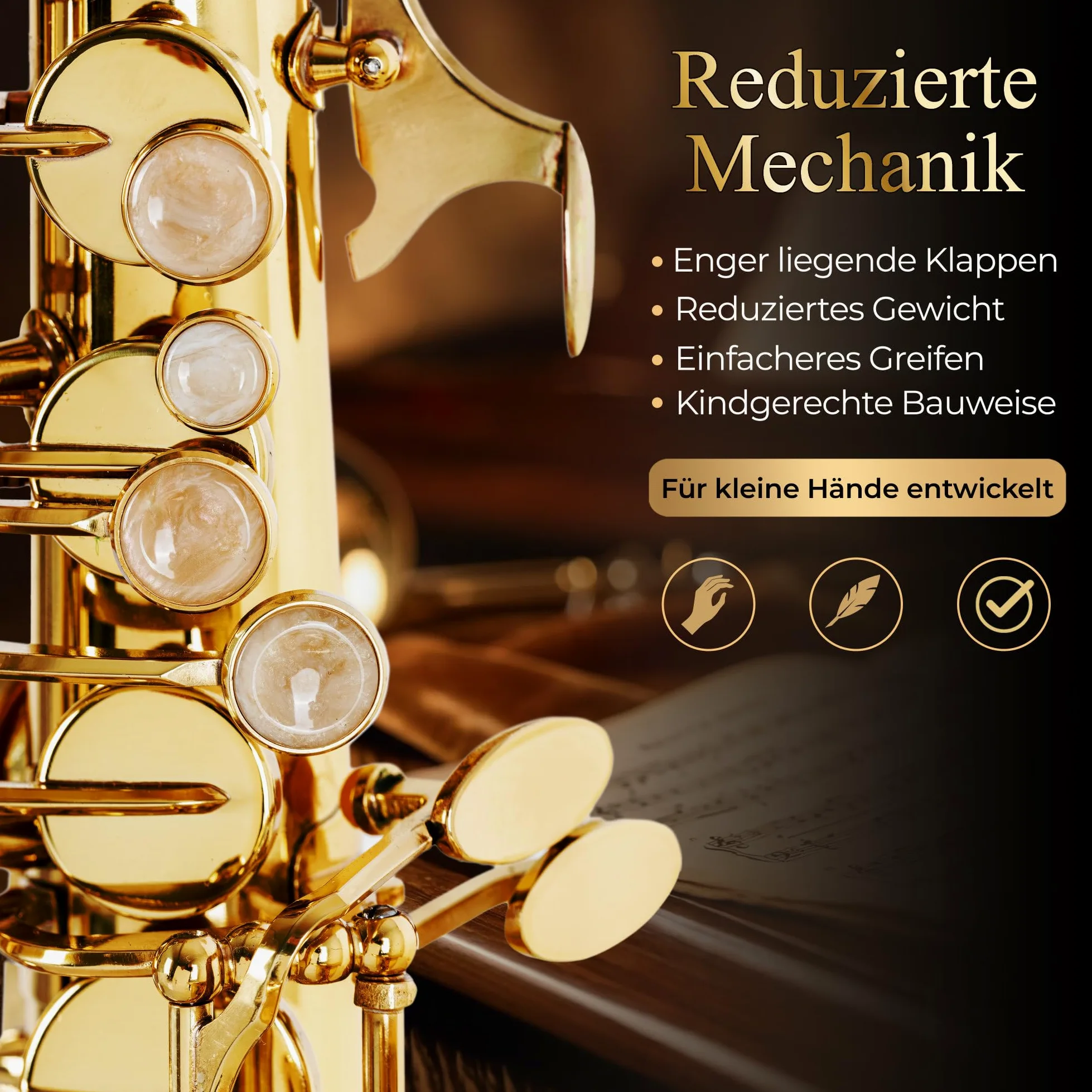Classic Cantabile Youngstar AS-420 Kinder-Altsaxophon, Eb, Lackiert | Eb-Stimmung, kindgerechte Mechanik, gebogener S-Bogen, Messing, Leichtkoffer mit Rucksackgurten