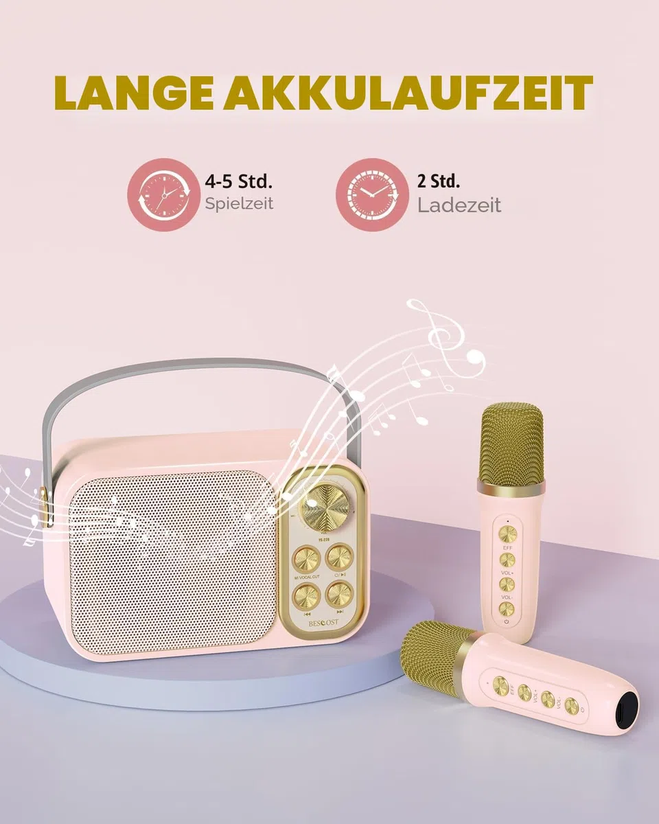 Karaoke Maschine mit 2 Mikrofonen, Mini Karaoke Anlage mit 7 Stimmeffekten, tragbare Bluetooth Karaoke Lautsprecher für Kinder & Erwachsene, Perfekt für Partys, Geburtstage