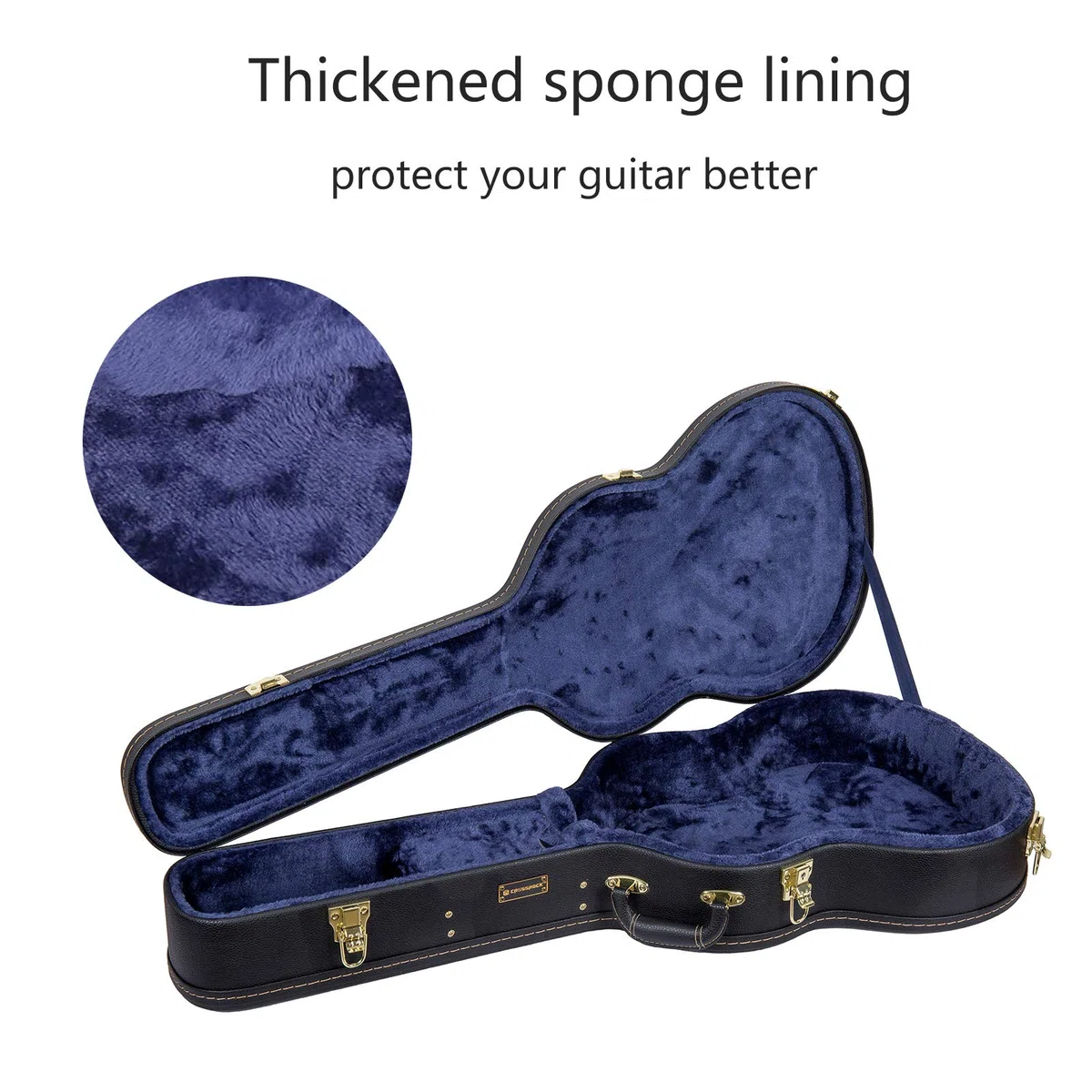 Crossrock Klassische Gitarrenkoffer aus Holz für 4/4 volle Größe, gewölbtes Design, Plüsch-Innenseite, Metallriegel, Staufach, robuste Hartschale, schwarz (CRW600CBK)