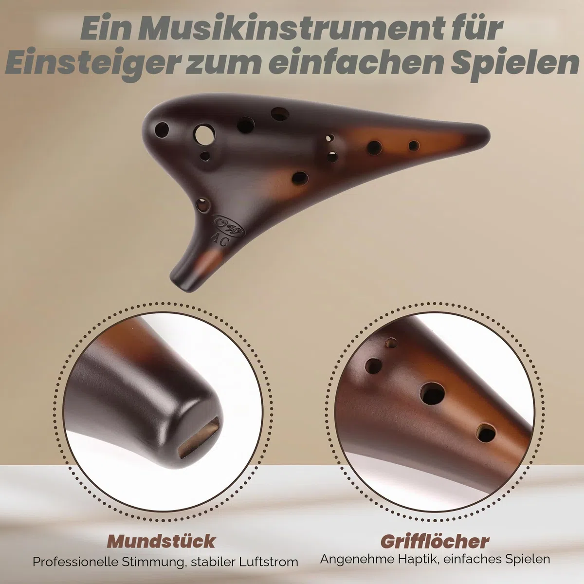 OcarinaWind 'Forest Whisper' 12-Loch-Tenor-Okarina, Klassisch, StrawFire, Sammlerstück, Alto C, Keramik Strohfeuer-Keramik, Rotorange