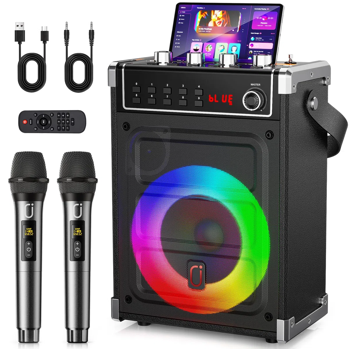 JYX Karaoke anlage mit 2 mikrofonen, Bluetooth Lautsprecher für Erwachsene