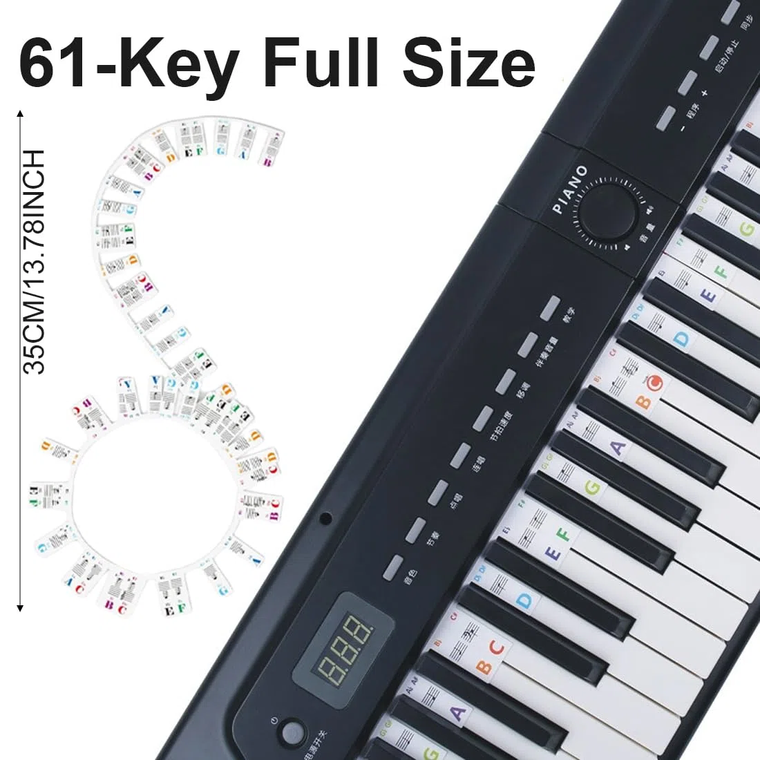 Klavier Noten Aufleger, Abnehmbare Klavier Keyboard Noten 61 Tasten,Piano Keyboard, Keyboard anfänger, Non-Stick Silikon Klaviernoten Klaviertastenetiketten Overlay(Farbe)