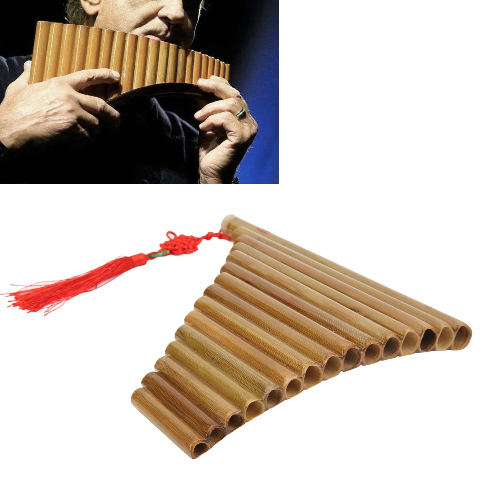 Panflötenflöte, G-Taste, traditionelle chinesische Panflöten aus natürlichem Bambus, leicht zu erlernen, mit Reinigungswerkzeugen zum Spielen(Rechte Hand) Musikinstrumente spielen