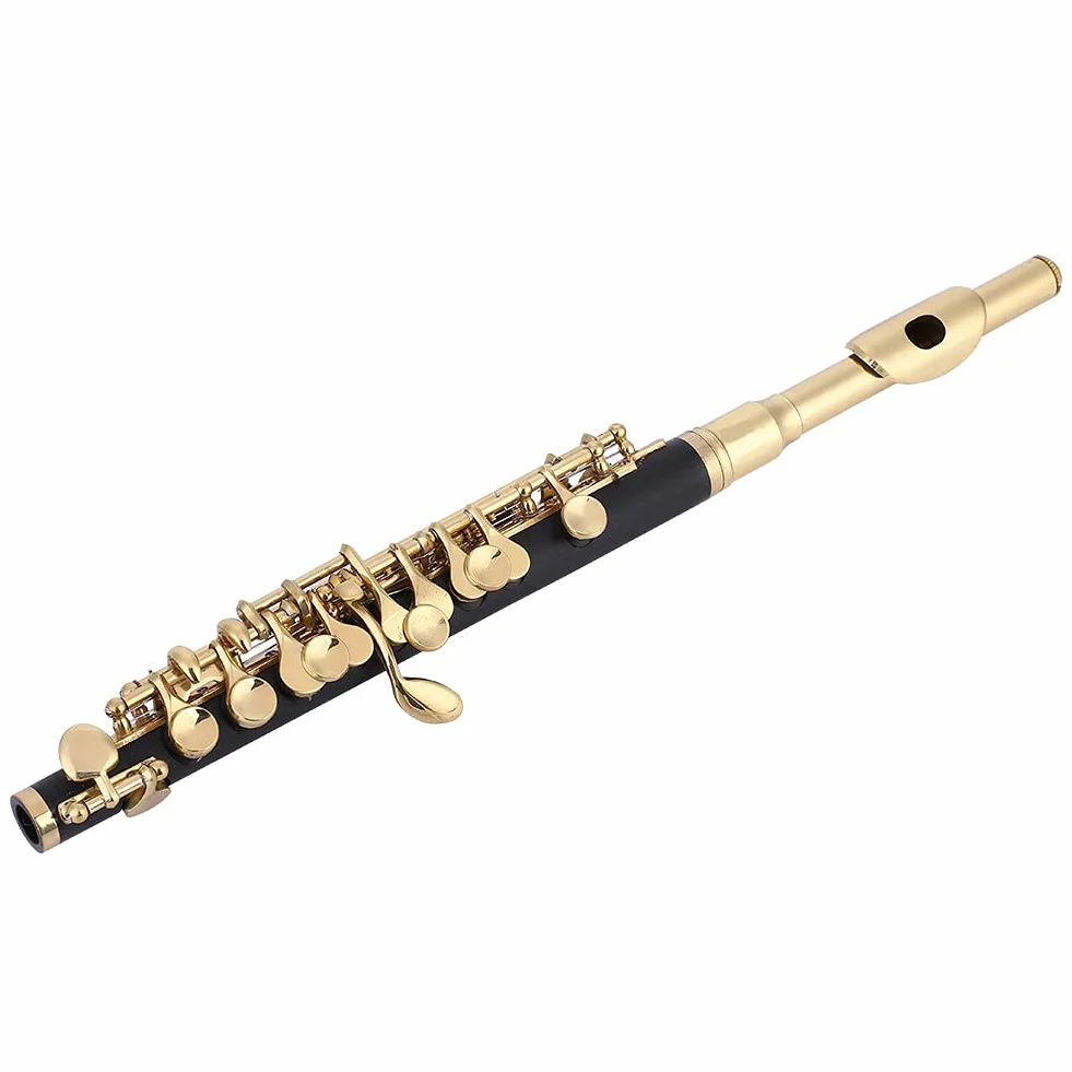 C-Taste Piccoloflöte, ABS-Cupronickel-Flöte in Halber Größe Ottavino Piccolo-Instrument mit Gepolsterter Aufbewahrungsbox (Gold)
